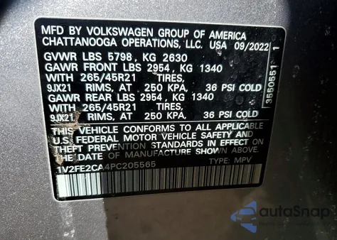 2023 Volkswagen Atlas Cross Sport Sel Premium R-Line from USA, damaged, VIN 1V2FE2CA4PC205565